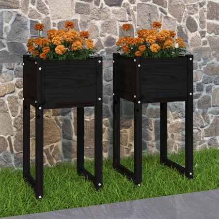 vidaXL Jardinera 2 unidades madera maciza de pino negro 40x40x81 cm