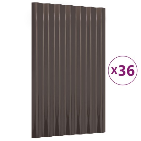 vidaXL Paneles de tejado 36 unidades acero recubierto marrón 60x36 cm