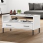 vidaXL Mesa de centro patas metal OSLO madera maciza blanco 85x50x45cm vidaXL Mesa de centro patas metal OSLO madera maciza blanco 85x50x45cm
