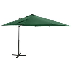 vidaXL Sombrilla voladiza con poste y luces LED 250 cm verde