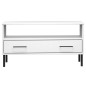 vidaXL Mesa de centro patas metal OSLO madera maciza blanco 85x50x45cm vidaXL Mesa de centro patas metal OSLO madera maciza blanco 85x50x45cm