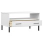 vidaXL Mesa de centro patas metal OSLO madera maciza blanco 85x50x45cm vidaXL Mesa de centro patas metal OSLO madera maciza blanco 85x50x45cm