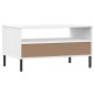 vidaXL Mesa de centro patas metal OSLO madera maciza blanco 85x50x45cm vidaXL Mesa de centro patas metal OSLO madera maciza blanco 85x50x45cm