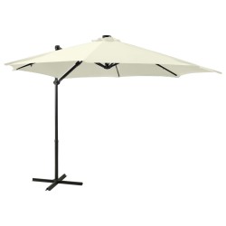 vidaXL Sombrilla voladiza con poste y luces LED arena 300 cm