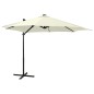 vidaXL Sombrilla voladiza con poste y luces LED arena 300 cm vidaXL Sombrilla voladiza con poste y luces LED arena 300 cm