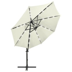 vidaXL Sombrilla voladiza con poste y luces LED arena 300 cm