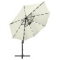 vidaXL Sombrilla voladiza con poste y luces LED arena 300 cm vidaXL Sombrilla voladiza con poste y luces LED arena 300 cm