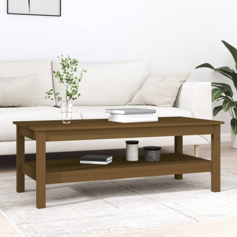 vidaXL Mesa de centro madera maciza de pino marrón miel 110x50x40 cm vidaXL Mesa de centro madera maciza de pino marrón miel 110x50x40 cm