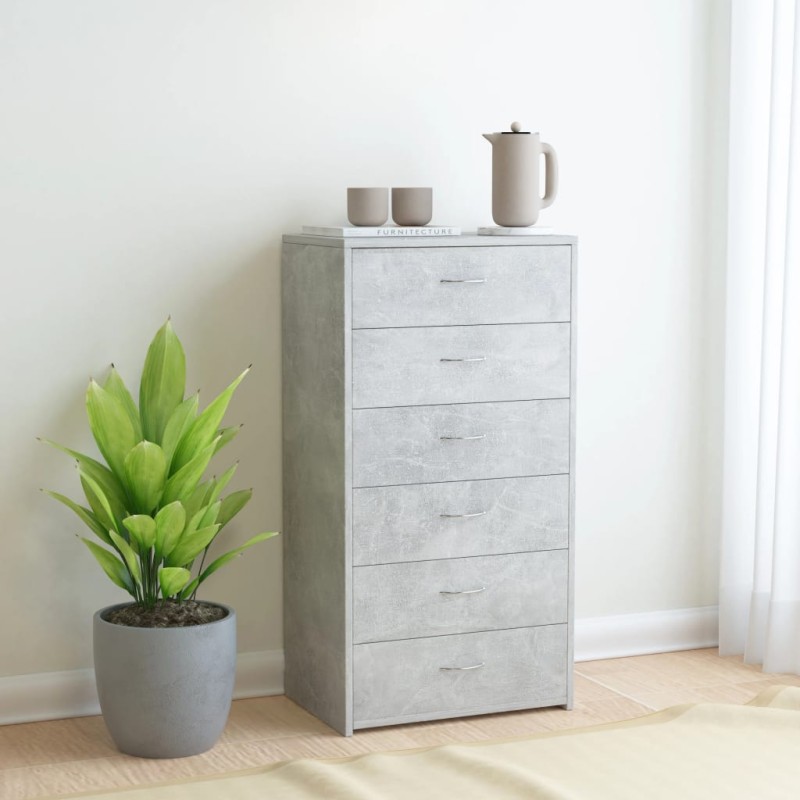 vidaXL Aparador con 6 cajones contrachapada gris hormigón 50x34x96cm vidaXL Aparador con 6 cajones contrachapada gris hormigón 50x34x96cm