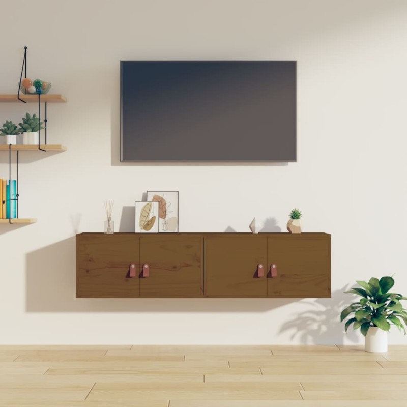 vidaXL Armario de pared 2 uds madera de pino marrón miel 60x30x30 cm vidaXL Armario de pared 2 uds madera de pino marrón miel 60x30x30 cm