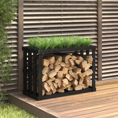 vidaXL Soporte para leña de exterior madera pino negro 108x52x74 cm