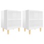 vidaXL Mesitas de noche patas madera 2 uds blanco brillo 40x30x50 cm