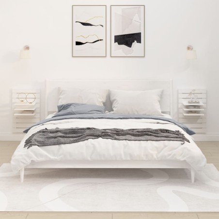 vidaXL Estantes mesitas de pared 2 uds madera maciza de pino blanco