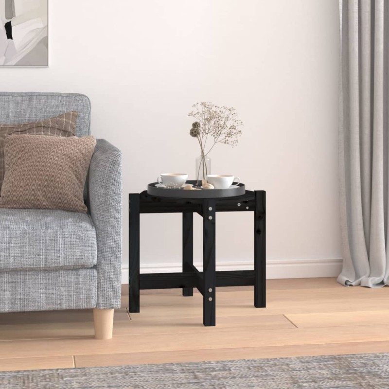 vidaXL Mesa de centro de madera maciza de pino negro Ø52,5x45 cm vidaXL Mesa de centro de madera maciza de pino negro Ø52,5x45 cm