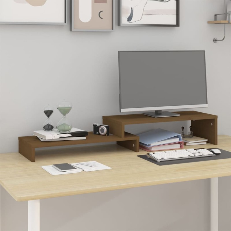 vidaXL Soporte monitor madera maciza pino marrón miel (52-101)x22x14cm vidaXL Soporte monitor madera maciza pino marrón miel (52-101)x22x14cm