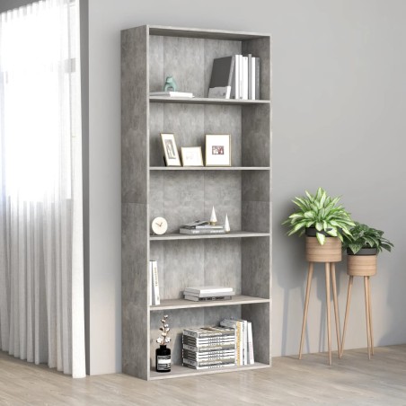 vidaXL Estantería de 5 niveles contrachapada gris hormigón 80x30x189cm