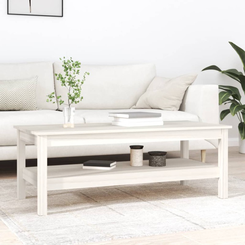 vidaXL Mesa de centro de madera maciza de pino blanco 110x50x40 cm vidaXL Mesa de centro de madera maciza de pino blanco 110x50x40 cm