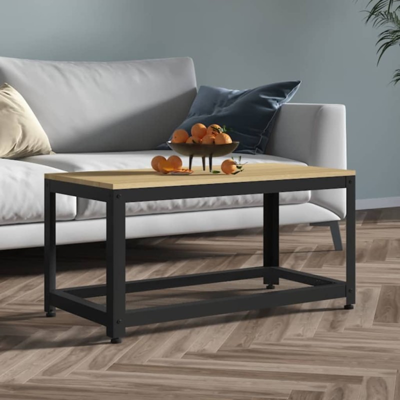vidaXL Mesita de centro MDF y hierro marrón claro y negro 90x45x45 cm vidaXL Mesita de centro MDF y hierro marrón claro y negro 90x45x45 cm