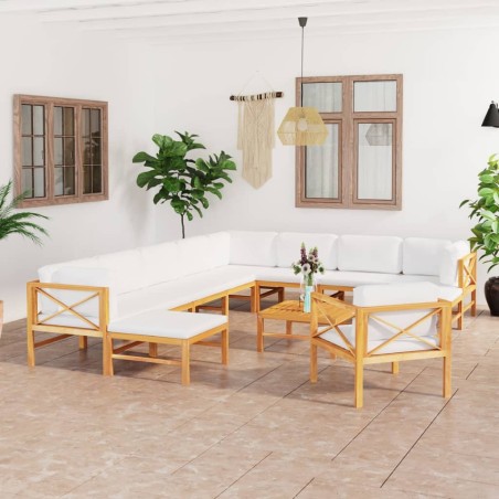 vidaXL Set de muebles de jardín 12 pzas madera de teca y cojines crema