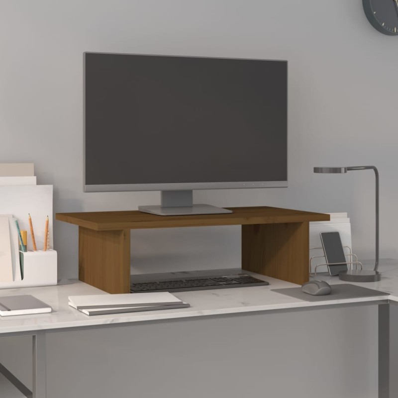 vidaXL Soporte de monitor madera maciza pino marrón miel 50x27x15 cm vidaXL Soporte de monitor madera maciza pino marrón miel 50x27x15 cm