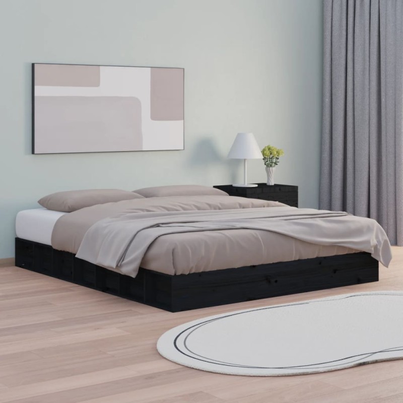 vidaXL Estructura de cama madera maciza negro 120x200 cm vidaXL Estructura de cama madera maciza negro 120x200 cm