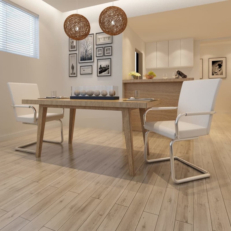 vidaXL Sillas de comedor voladizas 2 unidades cuero sintético blanco vidaXL Sillas de comedor voladizas 2 unidades cuero sintético blanco