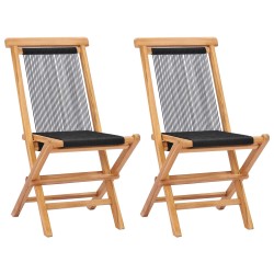 vidaXL Sillas de jardín plegables 2 uds madera maciza de teca y cuerda