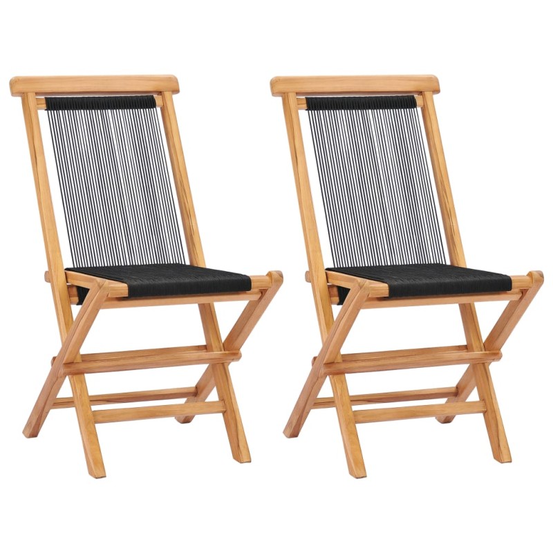 vidaXL Sillas de jardín plegables 2 uds madera maciza de teca y cuerda vidaXL Sillas de jardín plegables 2 uds madera maciza de teca y cuerda