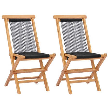 vidaXL Sillas de jardín plegables 2 uds madera maciza de teca y cuerda