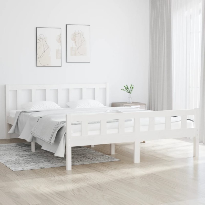 vidaXL Estructura de cama King Size madera maciza blanco 150x200 cm vidaXL Estructura de cama King Size madera maciza blanco 150x200 cm