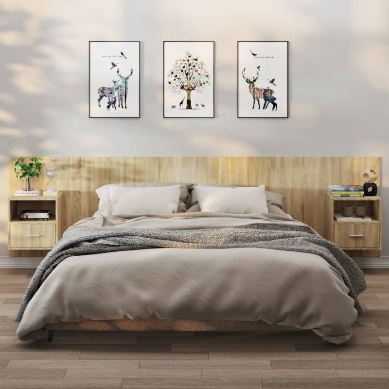vidaXL Mesita de noche de pared 2 uds color roble Sonoma vidaXL Mesita de noche de pared 2 uds color roble Sonoma