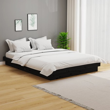 vidaXL Estructura de cama de madera maciza negro 140x190 cm