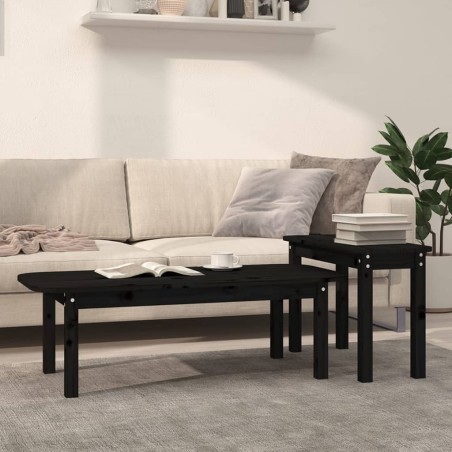 vidaXL Juego de mesas de centro 2 piezas madera maciza de pino negro