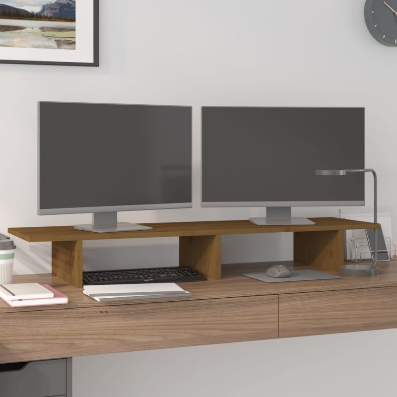 vidaXL Soporte de monitor madera maciza pino marrón miel 100x27x15 cm vidaXL Soporte de monitor madera maciza pino marrón miel 100x27x15 cm