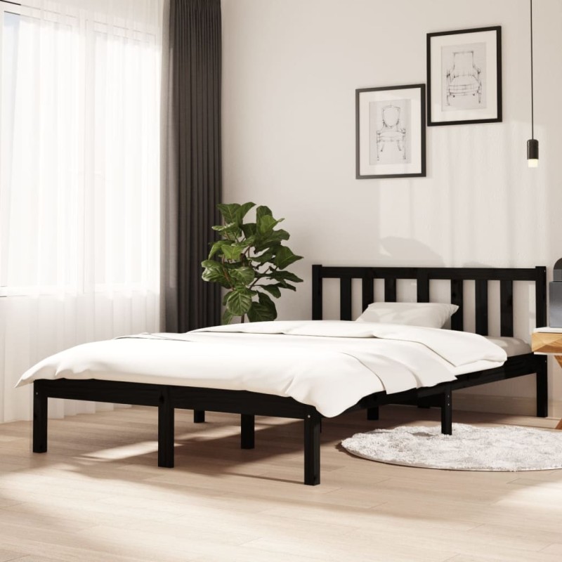 vidaXL Estructura de cama madera maciza negro 120x200 cm vidaXL Estructura de cama madera maciza negro 120x200 cm