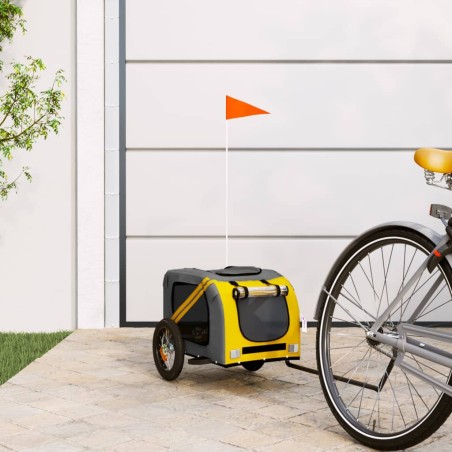 vidaXL Remolque de bicicleta mascotas hierro tela Oxford amarillo gris
