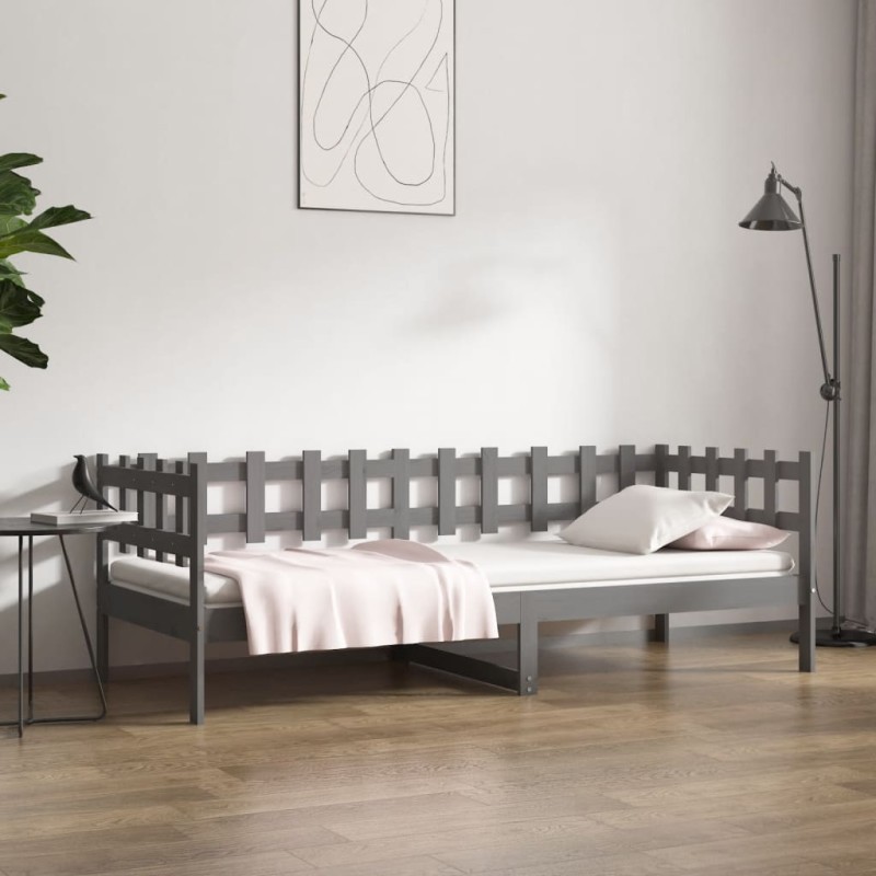 vidaXL Sofá cama madera maciza de pino gris 90x190 cm vidaXL Sofá cama madera maciza de pino gris 90x190 cm