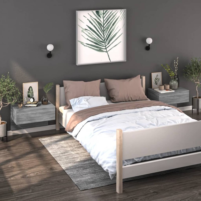 vidaXL Mesita de noche de pared 2 uds color gris Sonoma vidaXL Mesita de noche de pared 2 uds color gris Sonoma