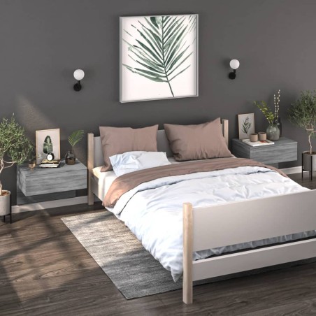 vidaXL Mesita de noche de pared 2 uds color gris Sonoma