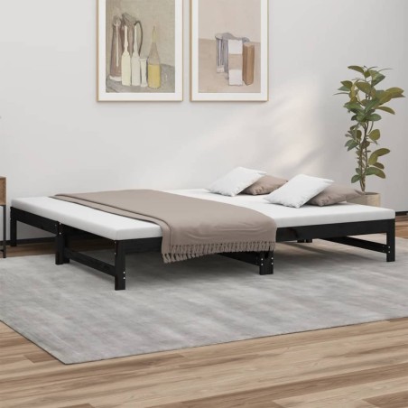 vidaXL Sofá cama extraíble madera maciza de pino negro 2x(80x200) cm