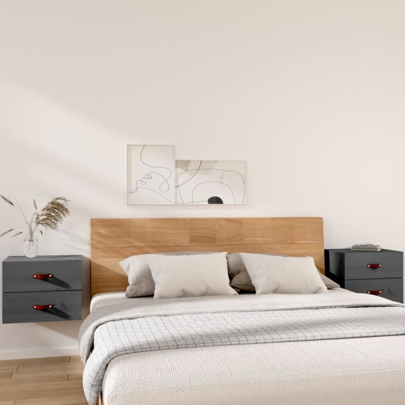 vidaXL Mesitas de noche de pared 2 uds gris 50x36x40 cm vidaXL Mesitas de noche de pared 2 uds gris 50x36x40 cm