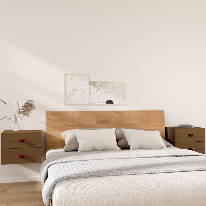 vidaXL Mesitas de noche de pared 2 uds marrón miel 50x36x40 cm vidaXL Mesitas de noche de pared 2 uds marrón miel 50x36x40 cm