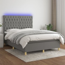 vidaXL Cama box spring colchón y luces LED tela gris oscuro 140x190 cm
