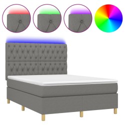 vidaXL Cama box spring colchón y luces LED tela gris oscuro 140x190 cm