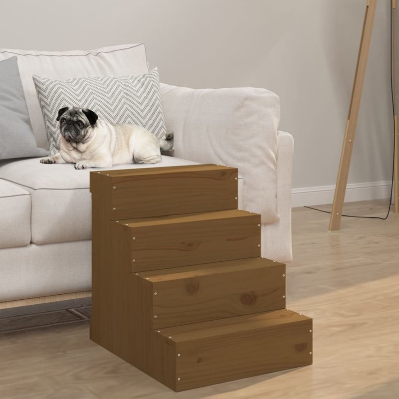 vidaXL Escalera mascotas madera maciza de pino marrón miel 40x49x47 cm vidaXL Escalera mascotas madera maciza de pino marrón miel 40x49x47 cm