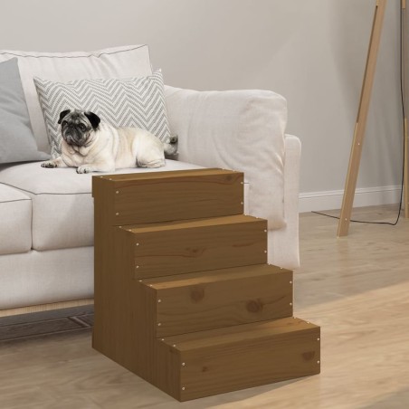 vidaXL Escalera mascotas madera maciza de pino marrón miel 40x49x47 cm