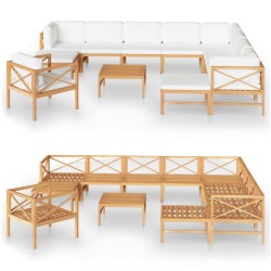 vidaXL Set de muebles de jardín 12 pzas madera de teca y cojines crema