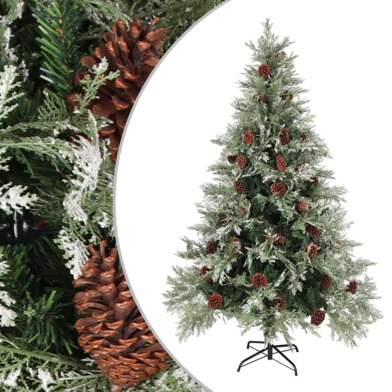vidaXL Árbol de Navidad con piñas verde y blanco PVC y PE 120 cm