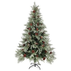 vidaXL Árbol de Navidad con piñas verde y blanco PVC y PE 120 cm