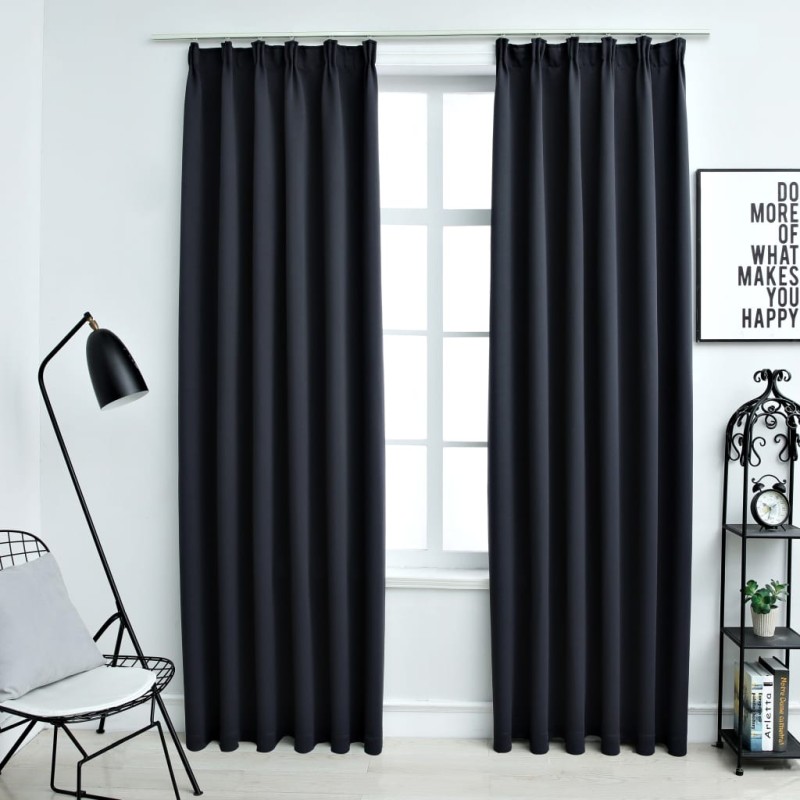 vidaXL Cortinas opacas con ganchos 2 unidades gris antracita 140x175cm vidaXL Cortinas opacas con ganchos 2 unidades gris antracita 140x175cm